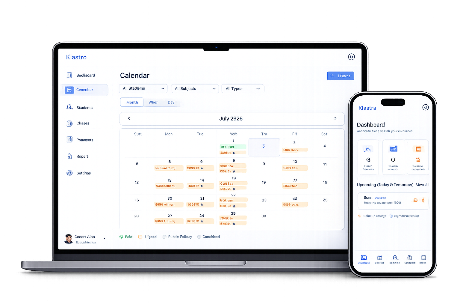 Klastra desktop and mobile dashboard