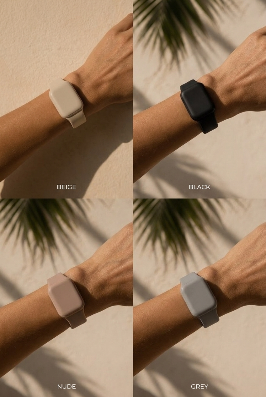 SenseMe band color options — Beige, Black, Nude, Grey