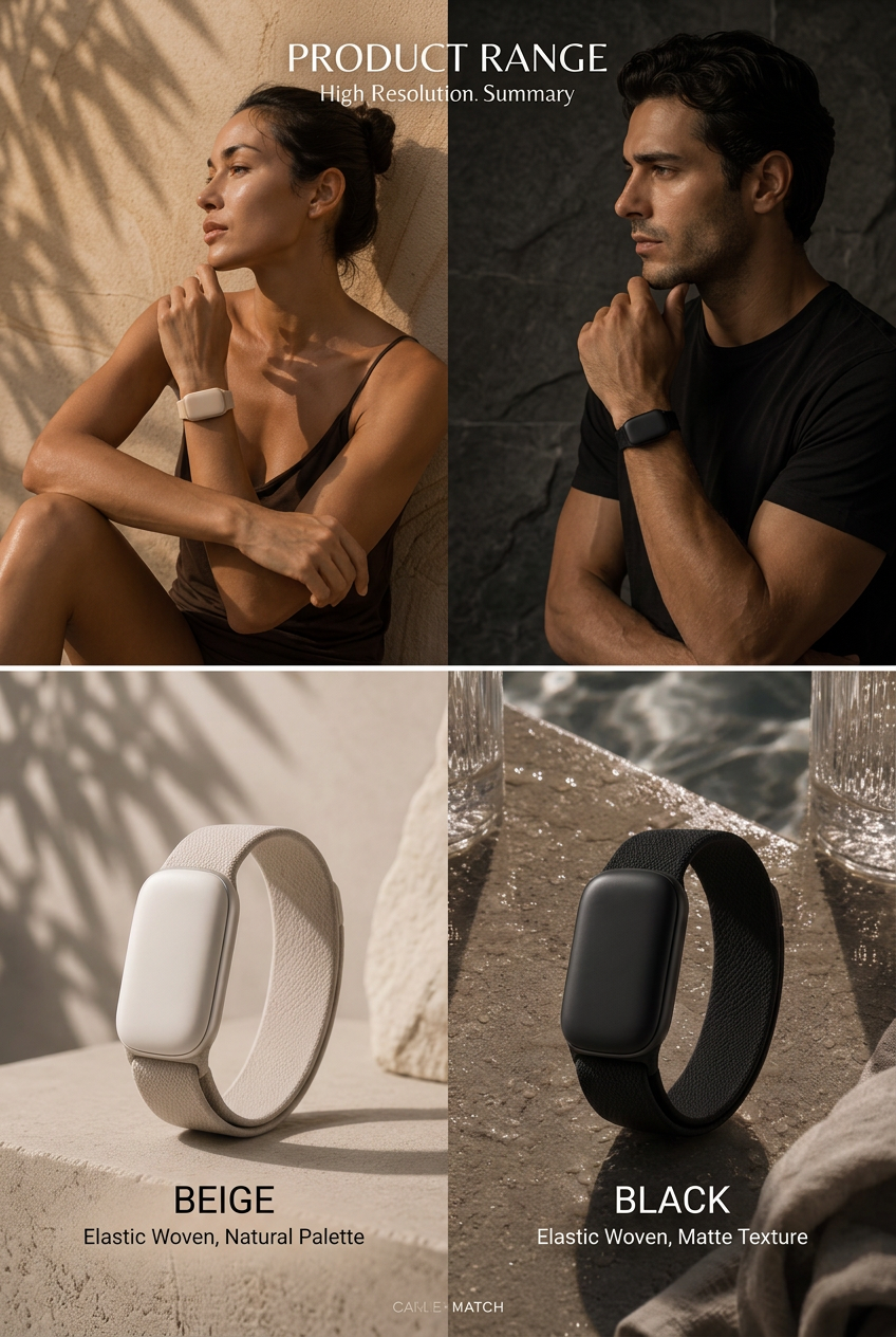 SenseMe band product range — Beige and Black