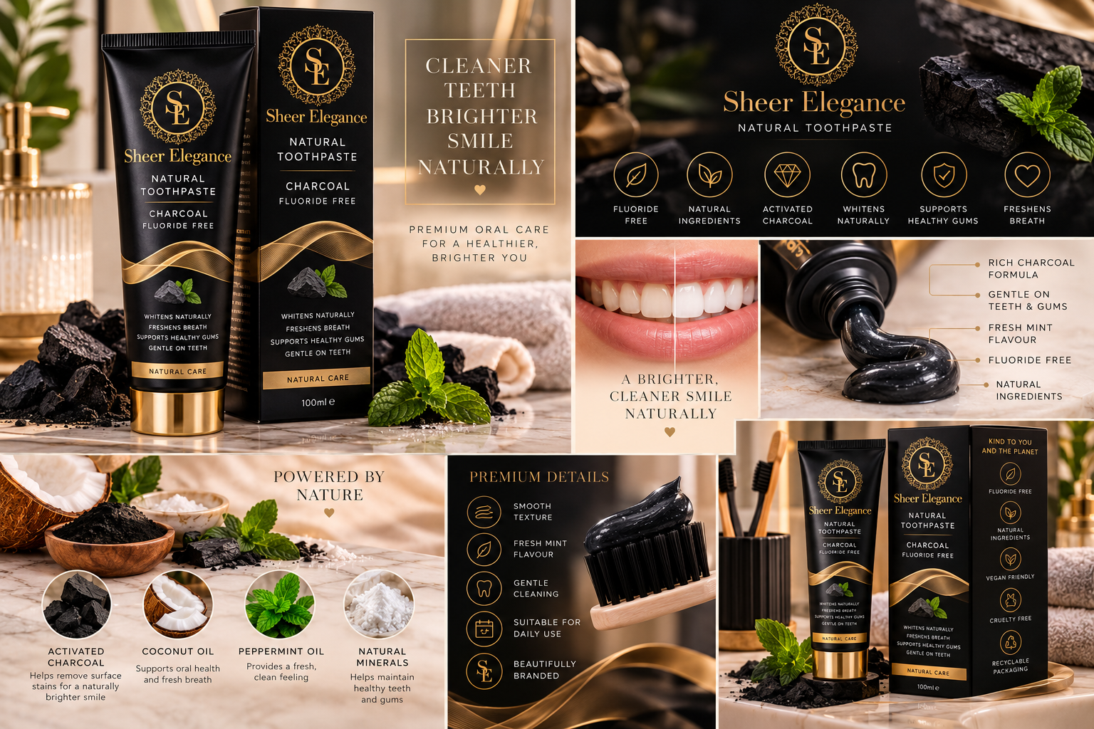 Sheer Elegance Natural Charcoal Toothpaste concept mockup