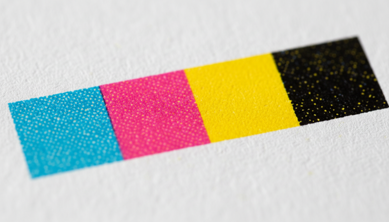 CMYK Farbkalibrierung auf frisch bedrucktem Papier – Qualitätsdruck über AIC-Druck Aichach