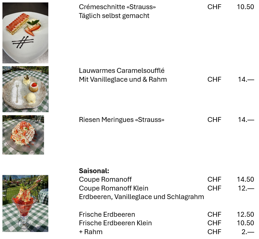 Dessertkarte