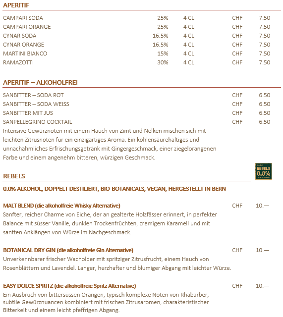 Getränkekarte – Aperitif
