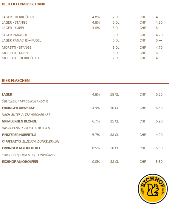 Getränkekarte – Bier