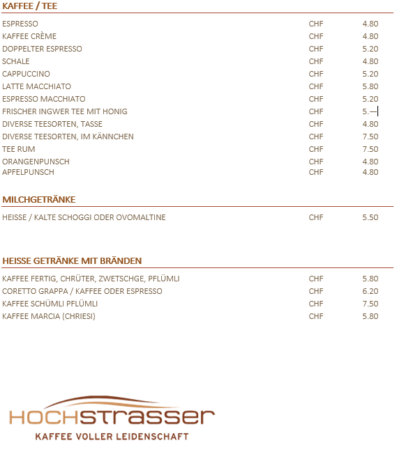 Getränkekarte – Kaffee und Tee