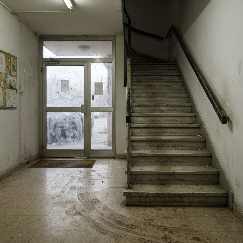 Darstellung eines Treppenhauses vor der Reinigung
