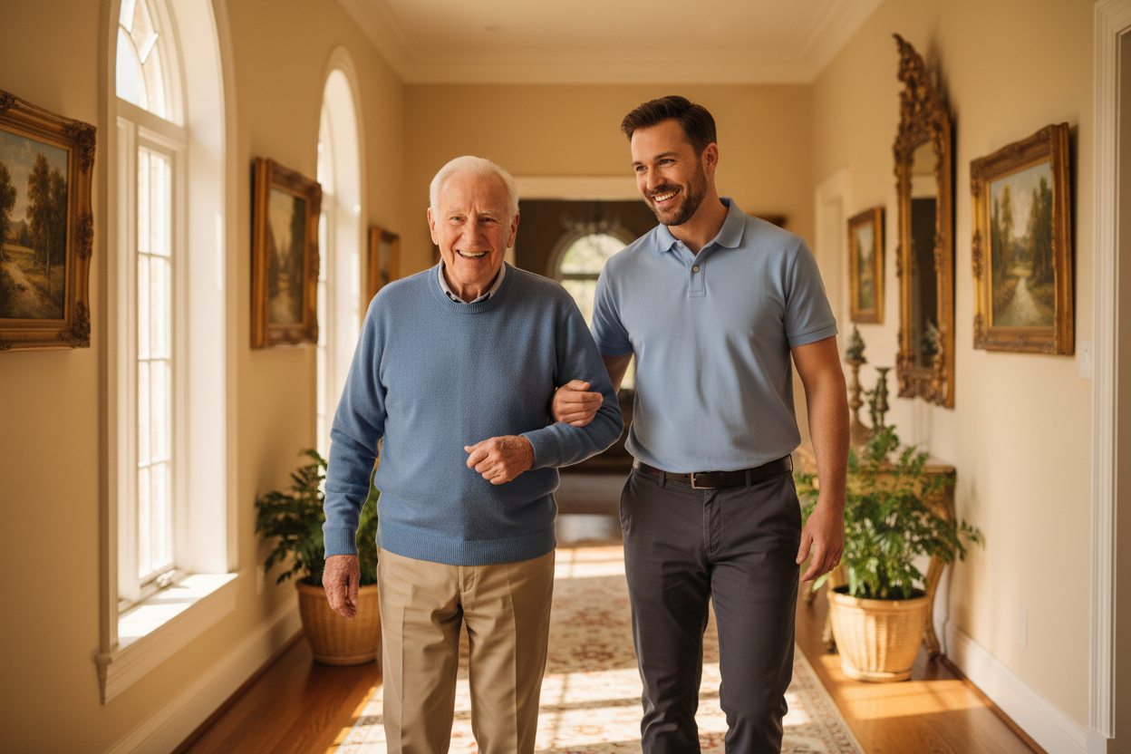 Caregiver helping client