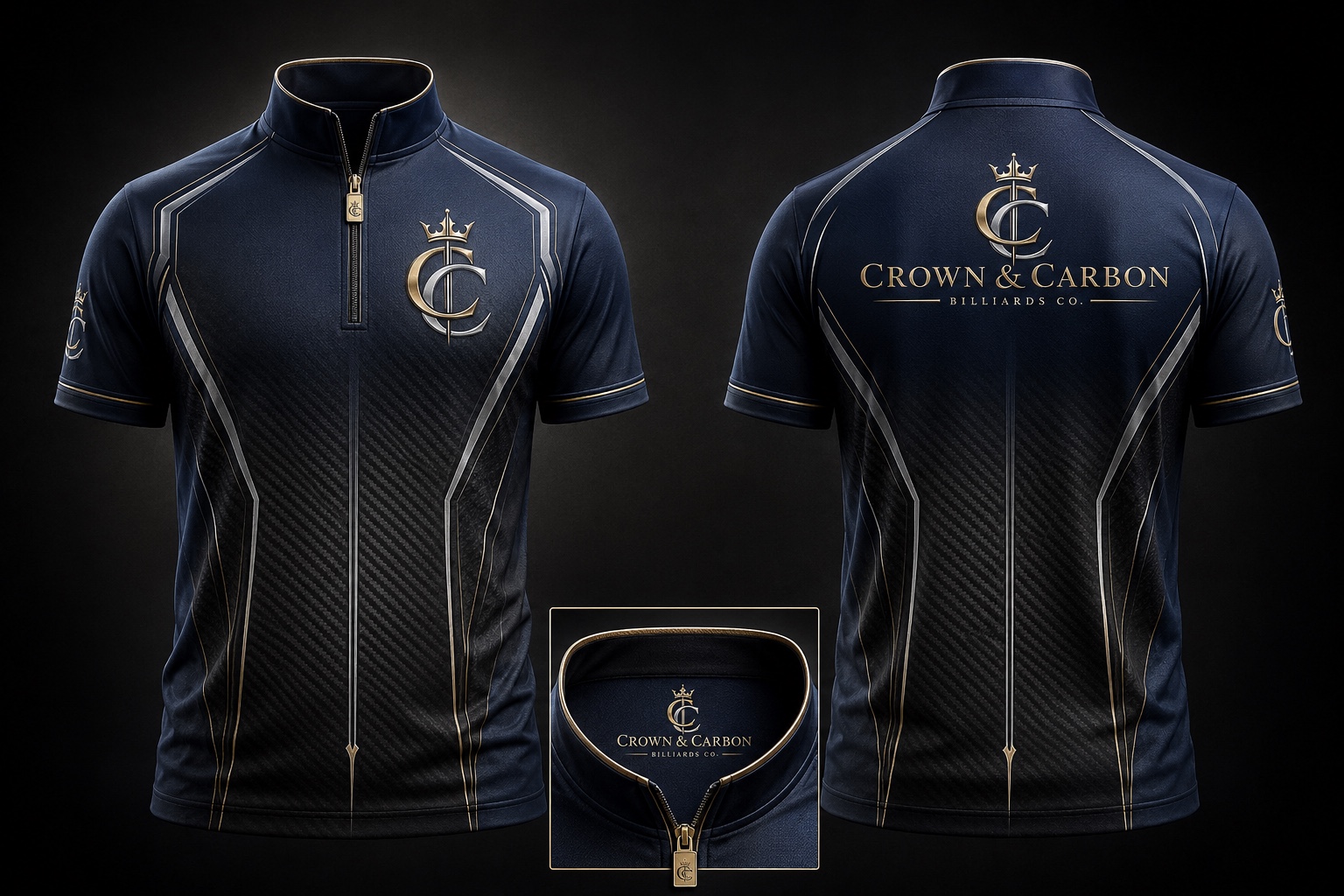 Crown & Carbon Premier Quarter Zip — Navy & Black