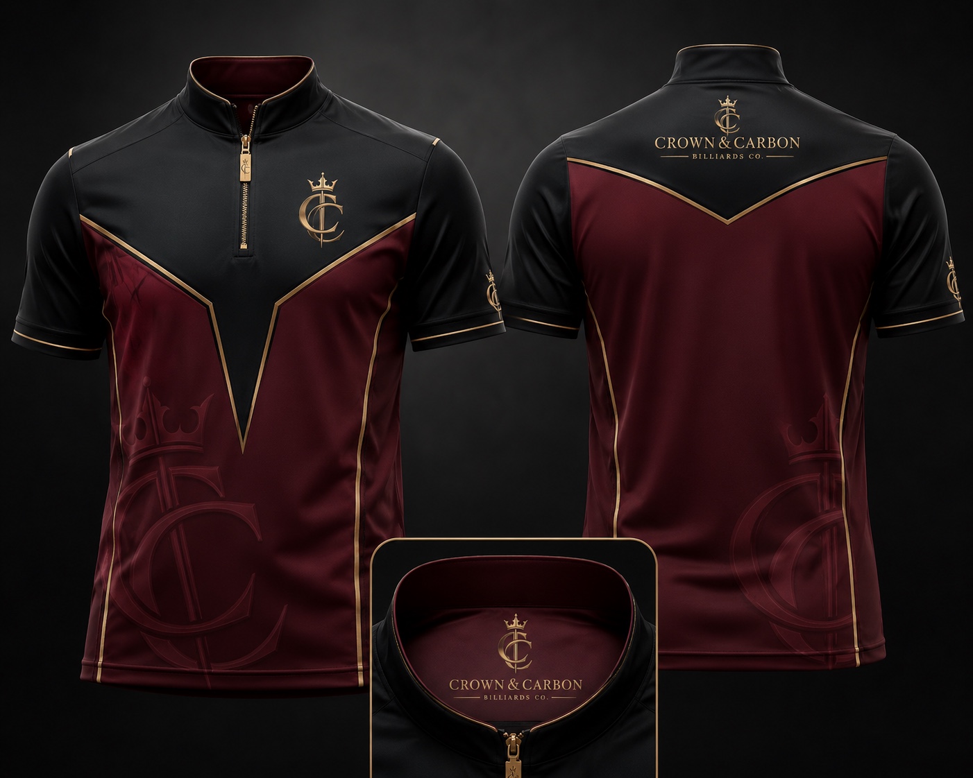 Crown & Carbon Premier Quarter Zip — Burgundy & Black