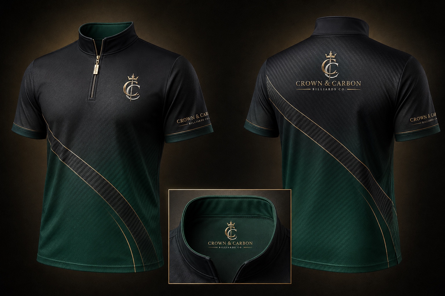 Crown & Carbon Premier Quarter Zip — Emerald & Black