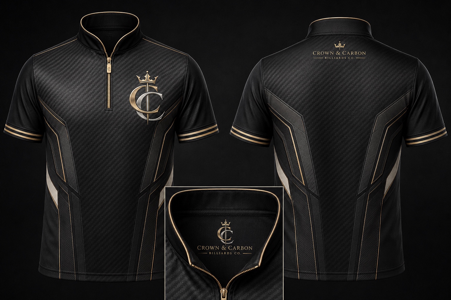 Crown & Carbon Premier Quarter Zip — Black & Gold