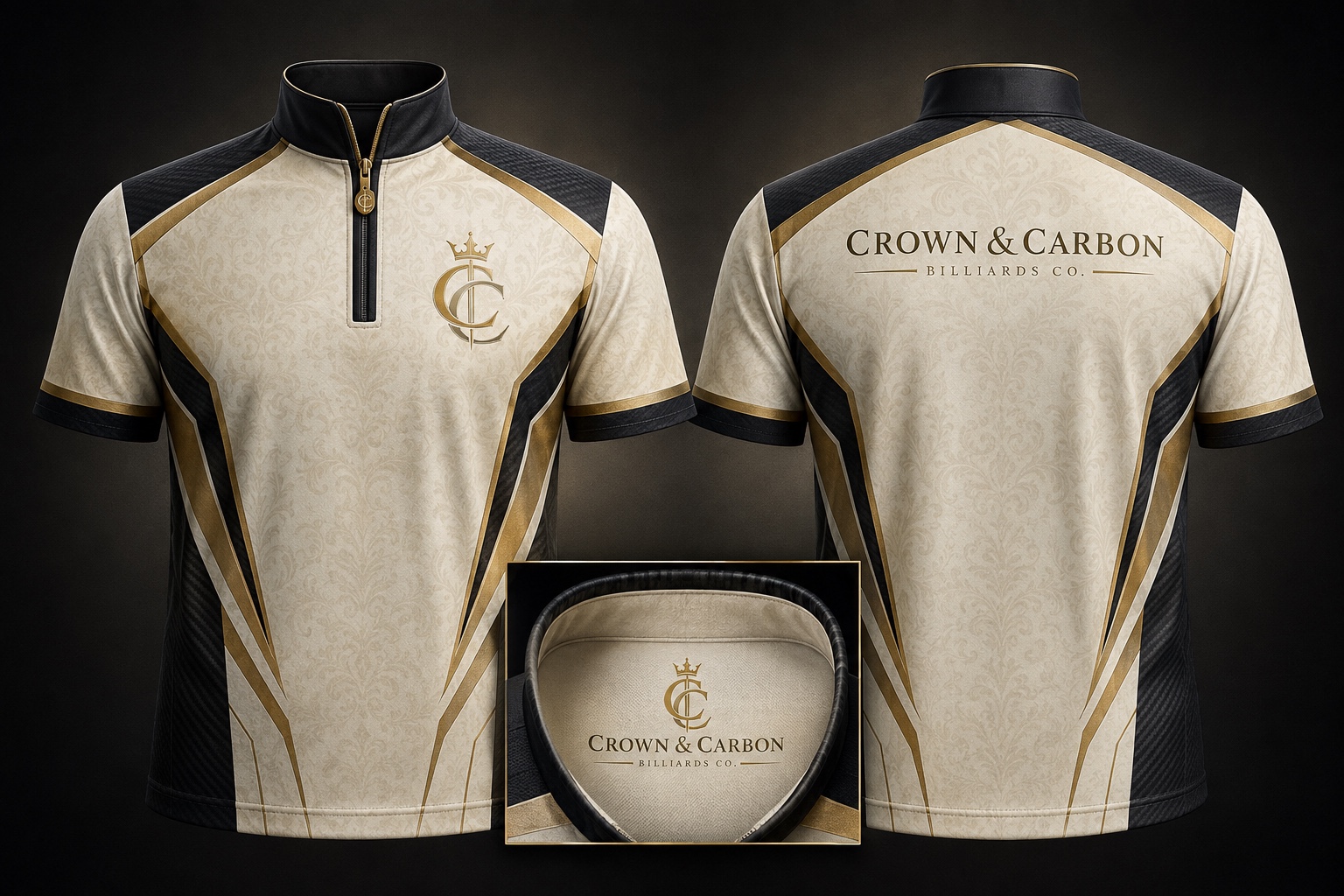 Crown & Carbon Premier Quarter Zip — Ivory, Black & Gold