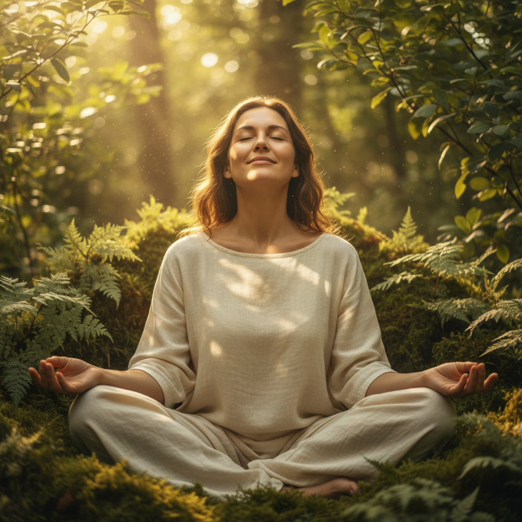 Femme paisible dans la nature, épanouissement personnel
