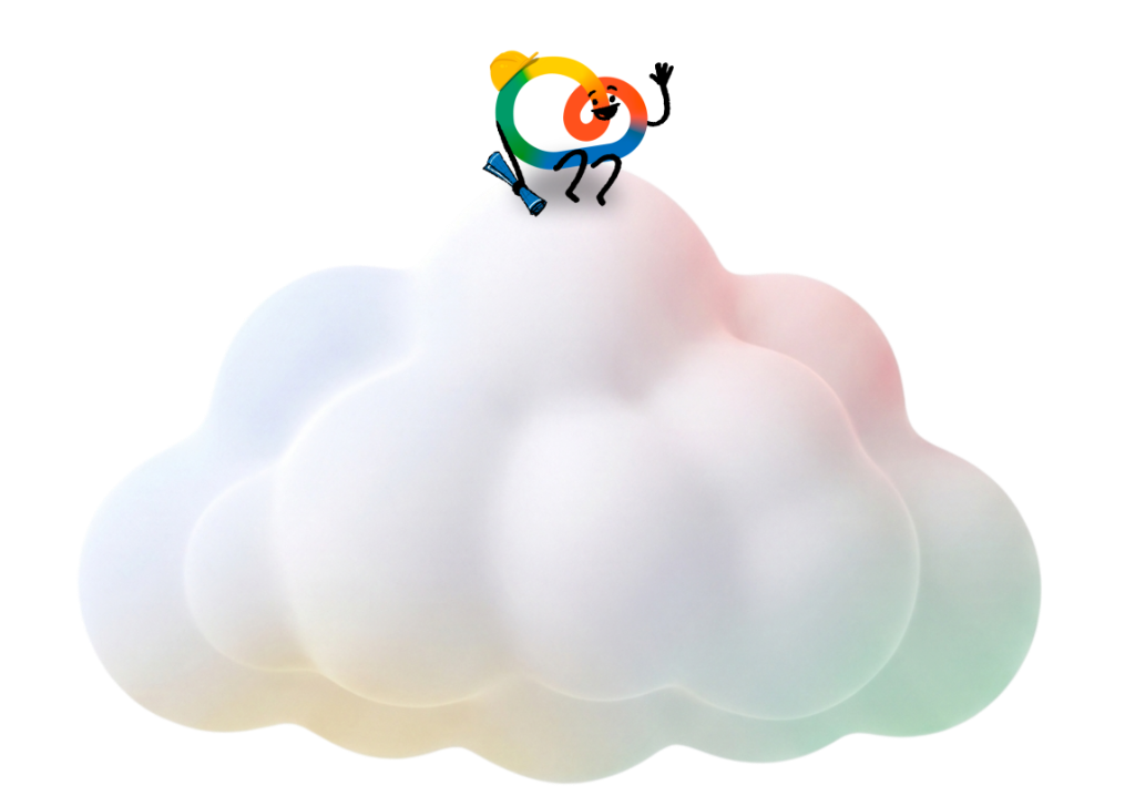 Cloudcito sobre una nube - mascota uCloud Google Cloud Partner