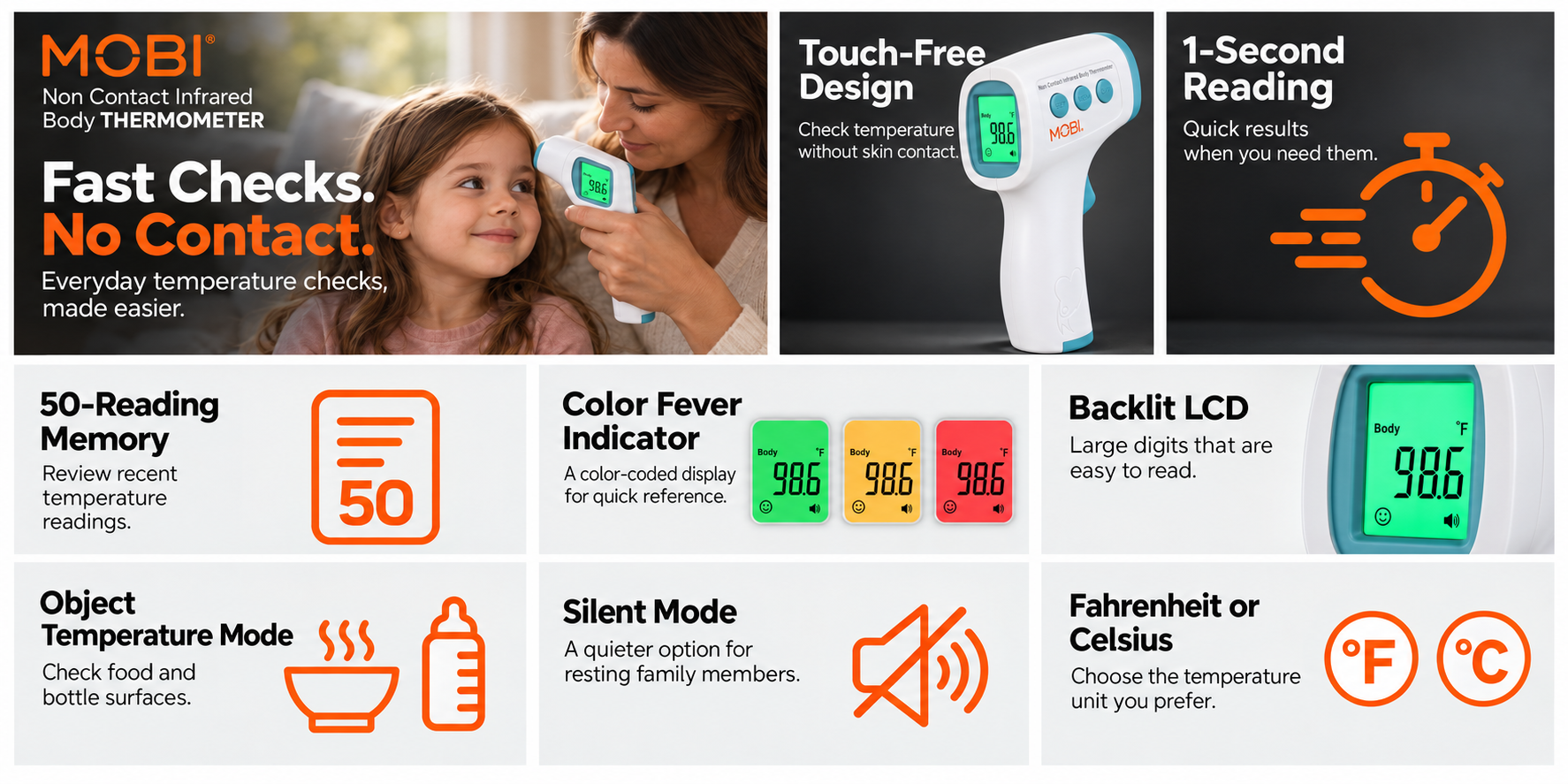 Digital Non-Contact Infrared Thermometer feature overview