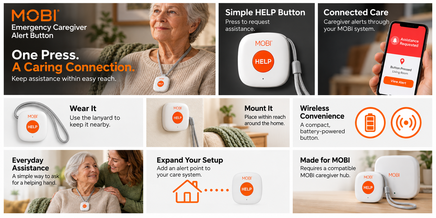 Emergency Caregiver Alert Button — Add-On HELP Button for MOBI Care Hub feature overview
