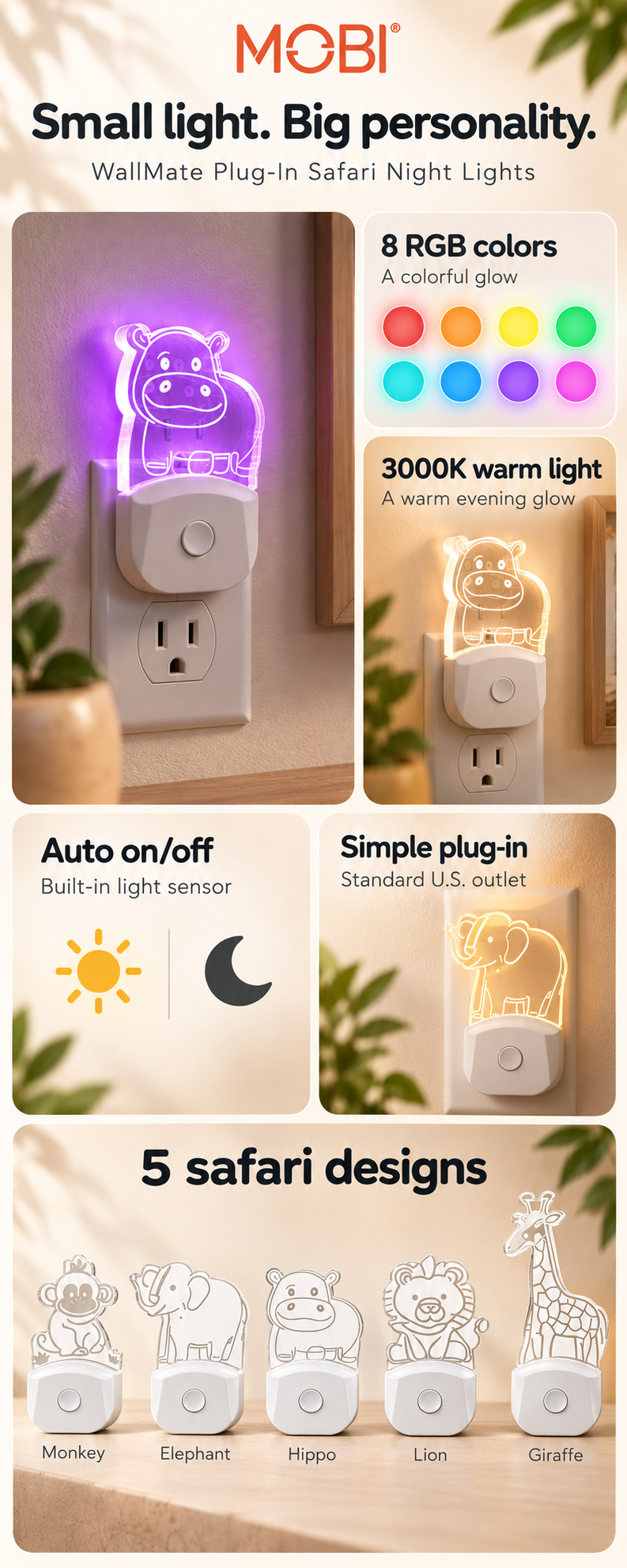WallMate Plug-In Nightlight — Monkey feature overview