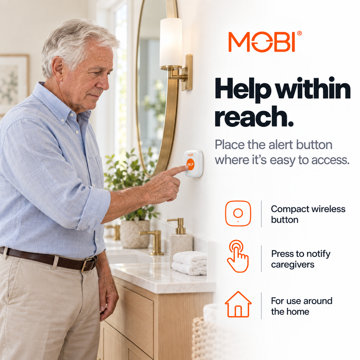 Emergency Caregiver Alert Button — Add-On HELP Button for MOBI Care Hub feature 1