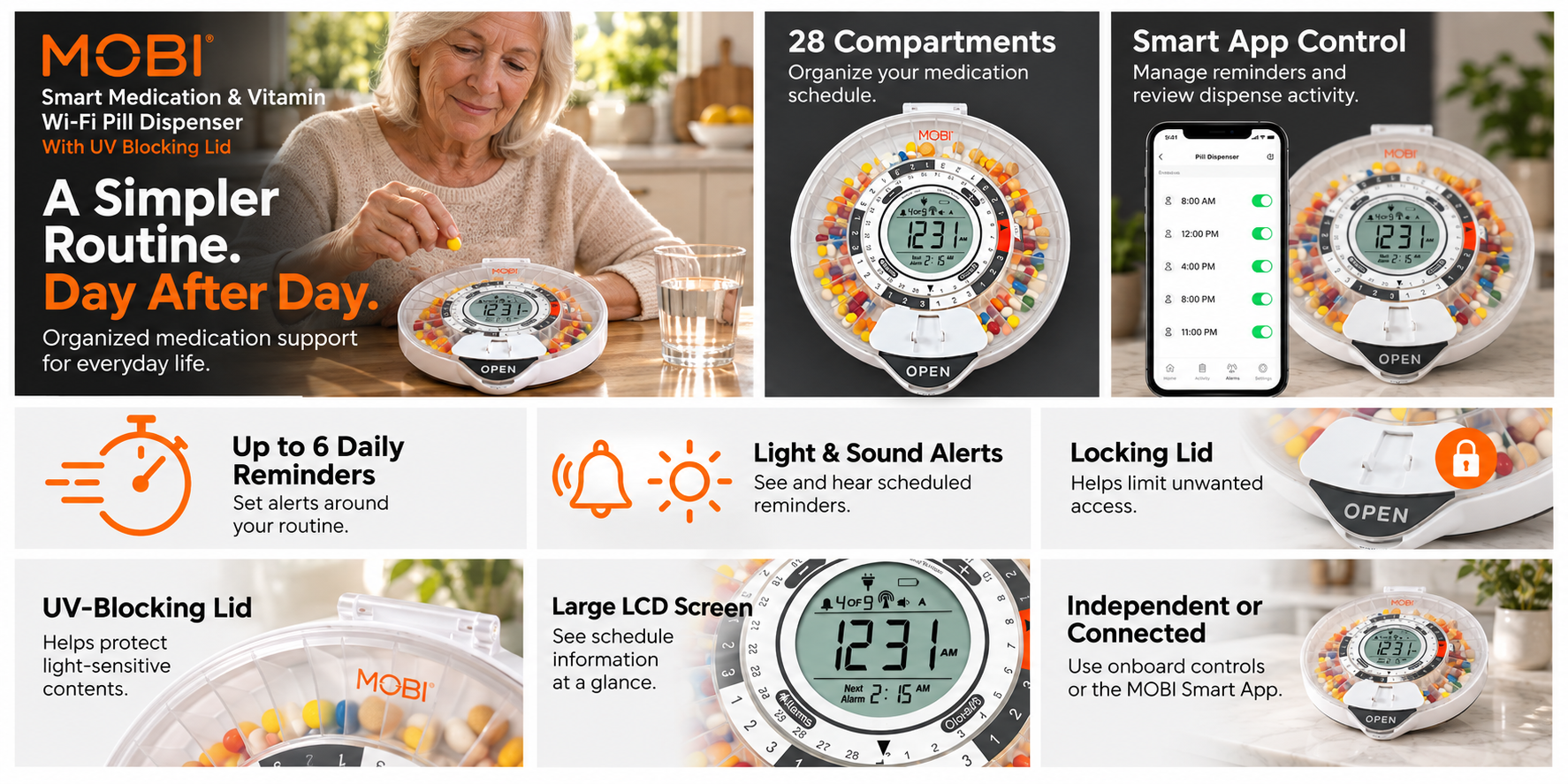 MOBI Smart WiFi Pill Dispenser feature overview