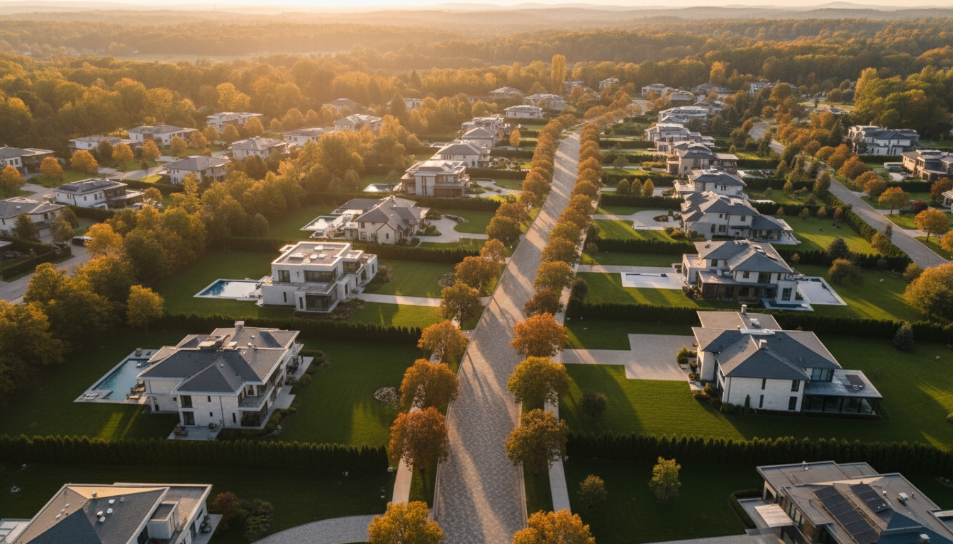 Aerial view of luxury residential neighborhood