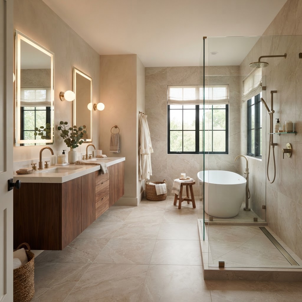 Spa-Inspired Master Bathroom — Bathroom in Westside, Austin TX
