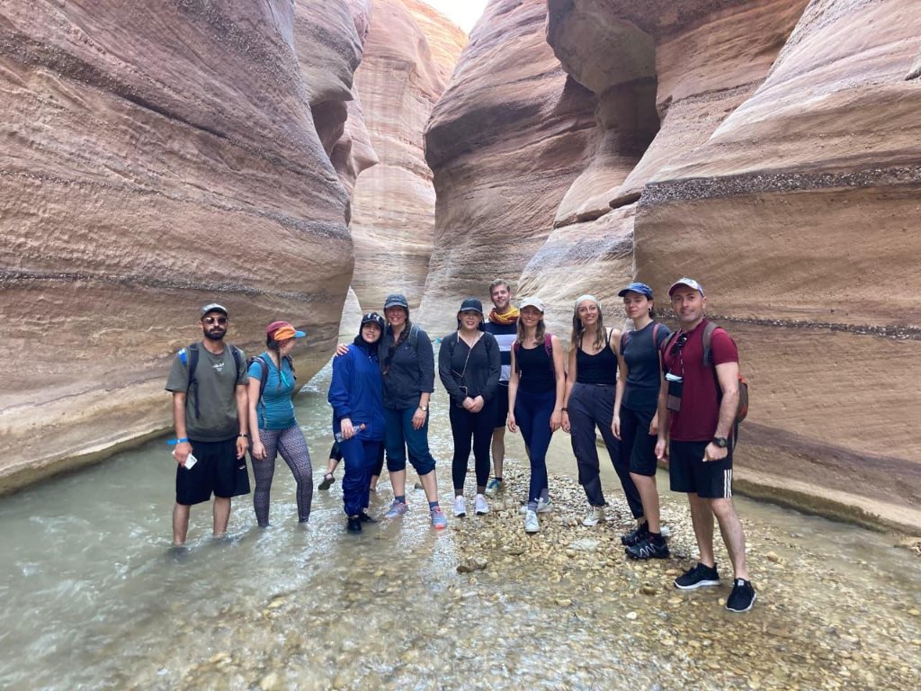 Group trek through the canyons