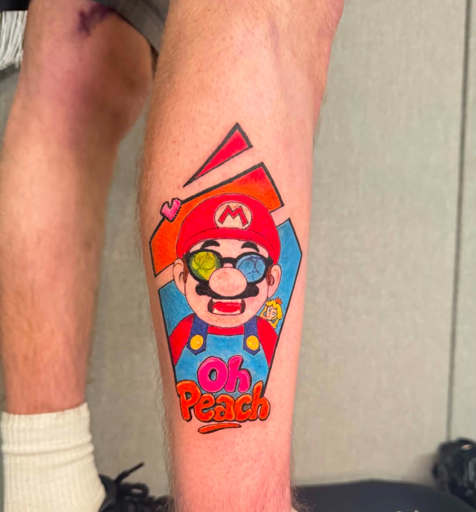 Mario colour cartoon tattoo by V01 Ink