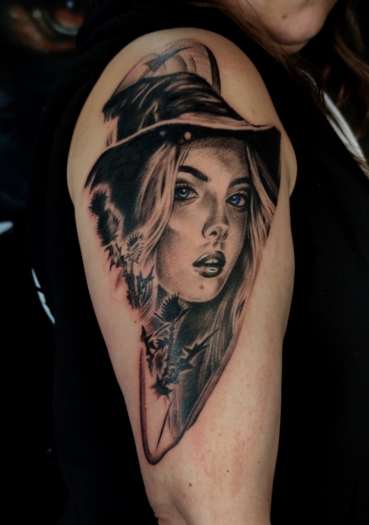 Eagle and motorbike black and grey forearm by V01 Ink
