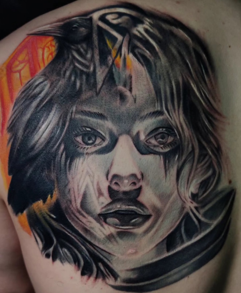 Slavic goddess colour portrait tattoo by V01 Ink