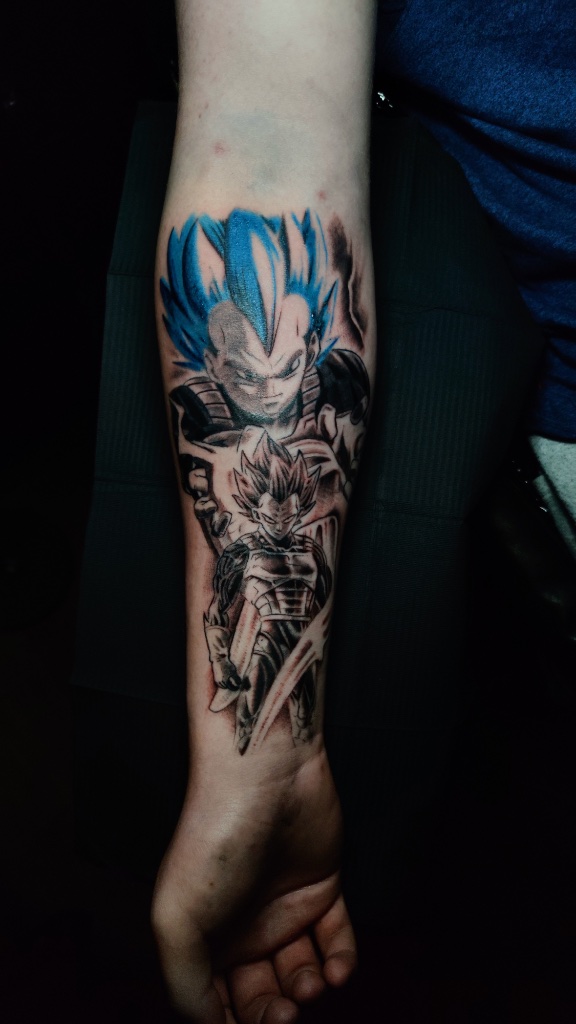 Dragon Ball Z Vegeta colour forearm tattoo by V01 Ink