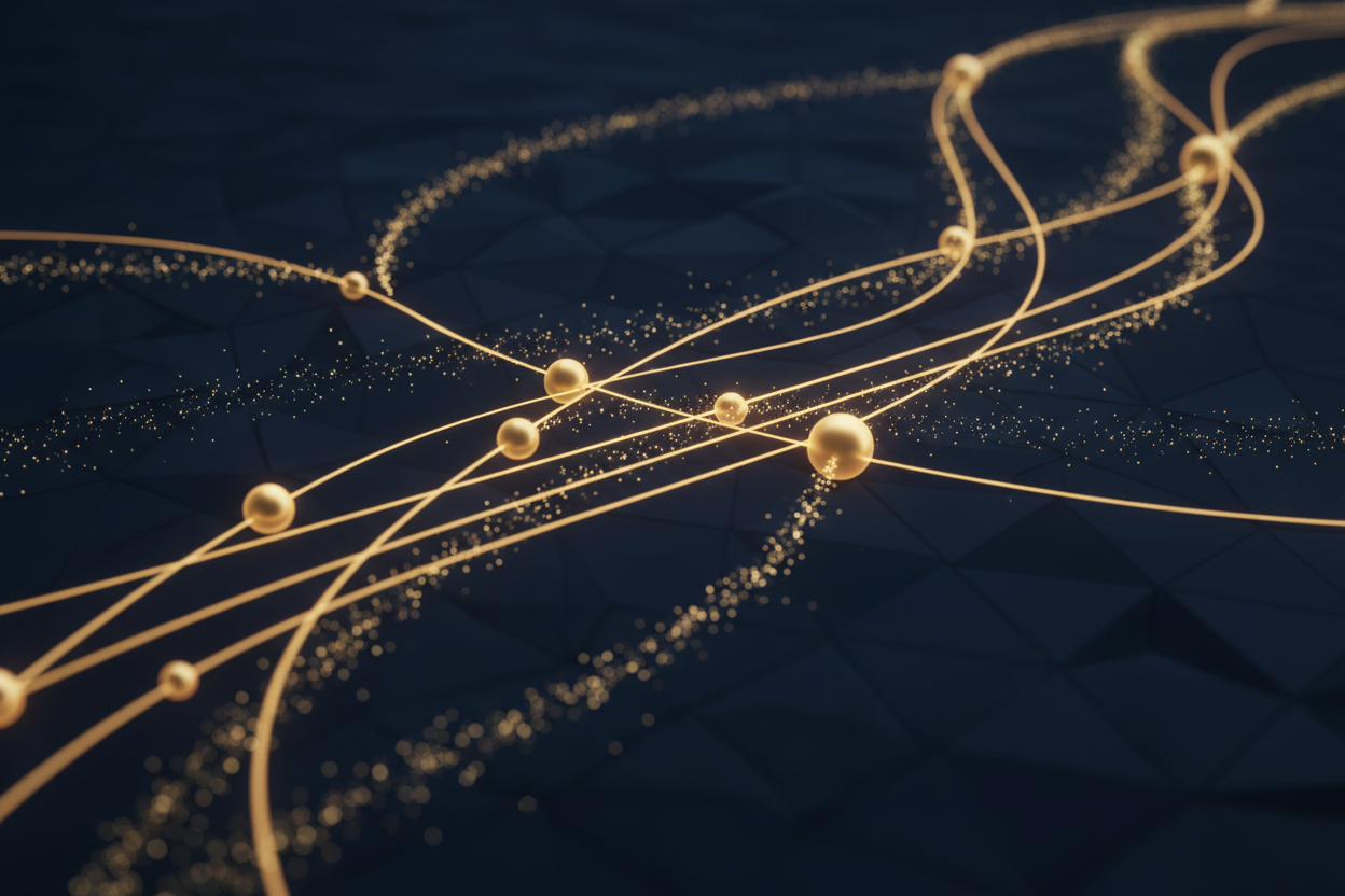 Abstract golden network visualization representing funding connections
