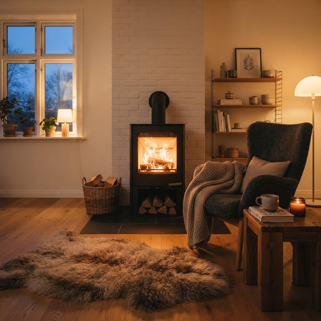 Varm braskamin i hemmiljö