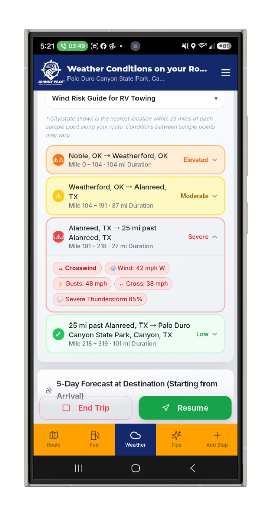 Weather segments along route