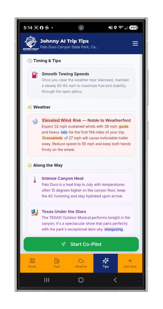 AI travel tips with weather warnings and along-the-way discoveries