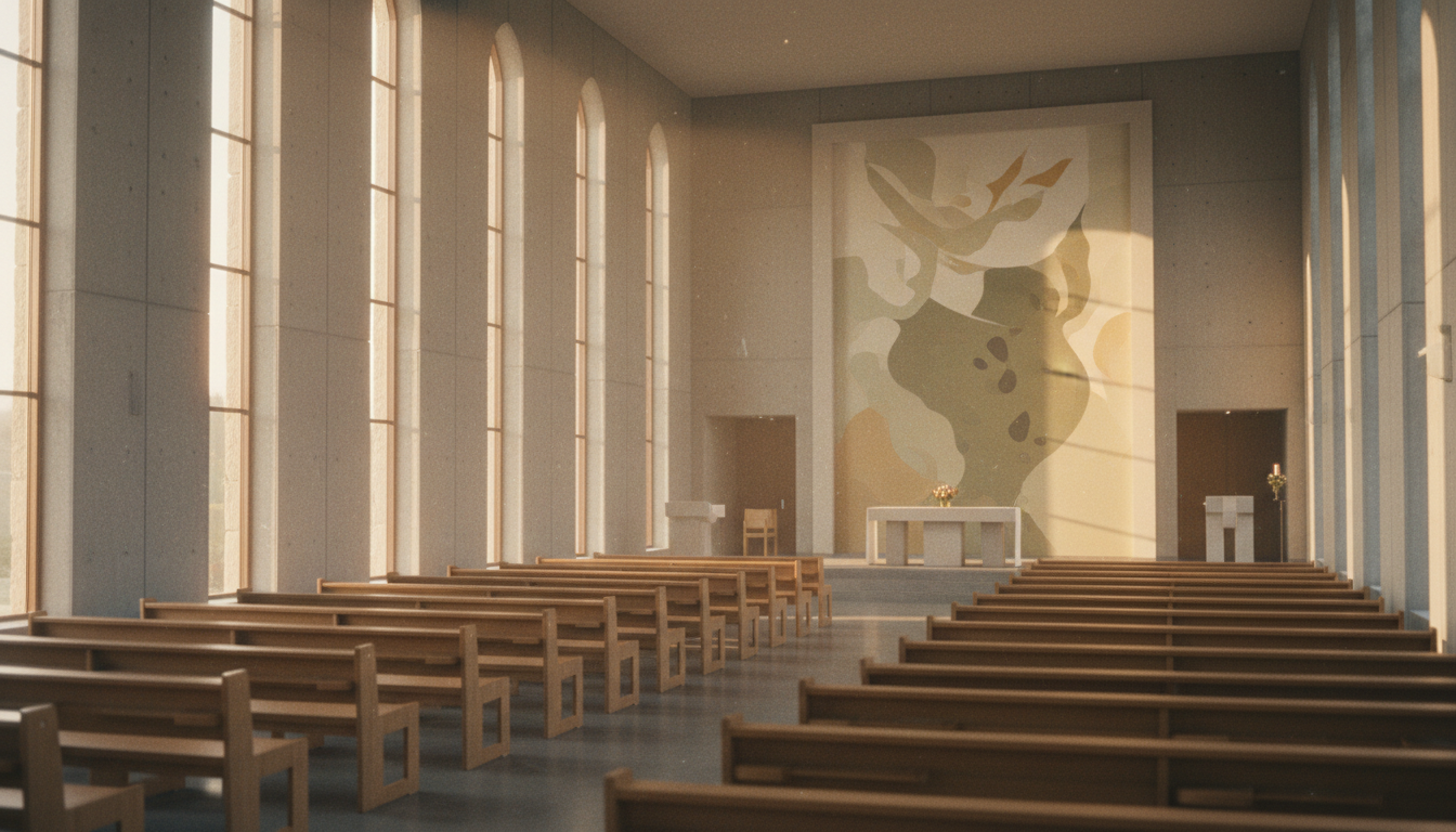 Modern sanctuary filled with golden light