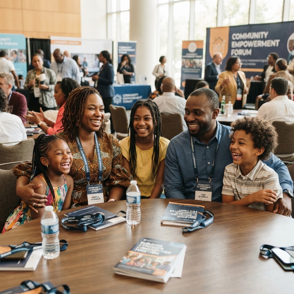 A Black family at a community conference