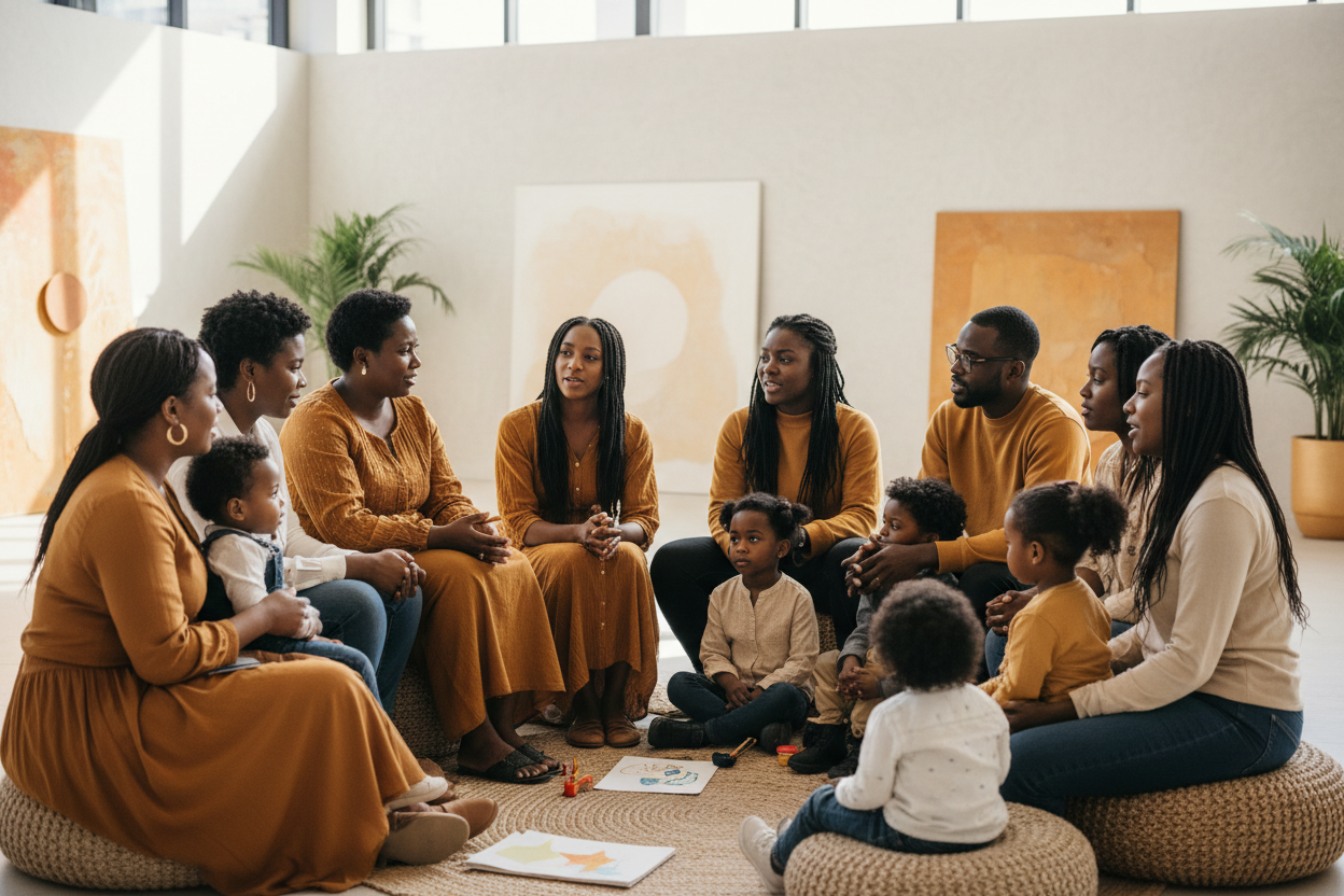 Black families in a community gathering