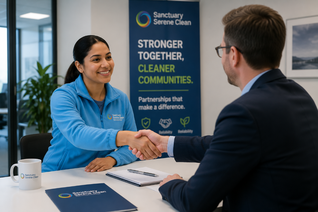 Business partnership meeting — Sanctuary Serene Clean B2B cleaning partnerships