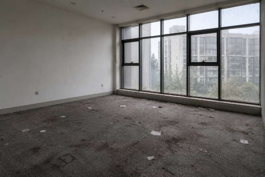 Before - Office Room Carpet — Debris Cleared & Spotless