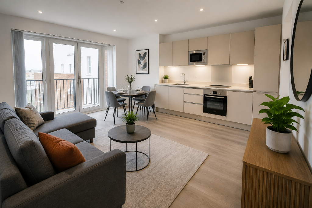 Before - Open-Plan Living & Kitchen — Guest-Ready Finish