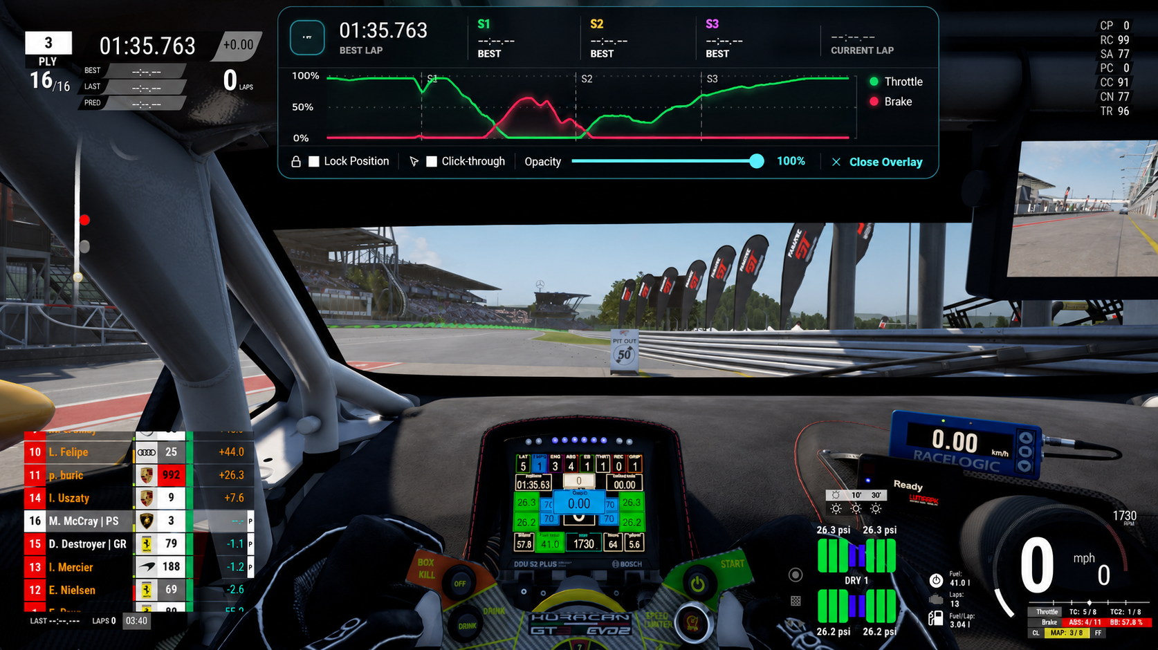 Perfect Sector — In-game driving overlay with live telemetry, leaderboard, and input graph