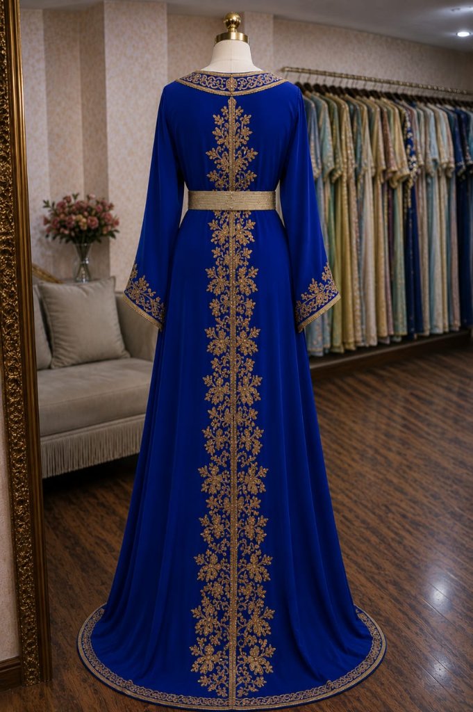 Caftan Bleu Dos Brodé