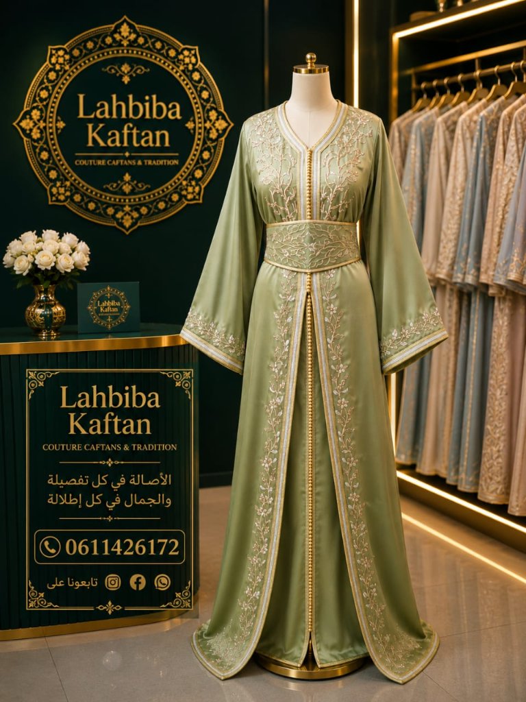Caftan Vert Sauge Brodé