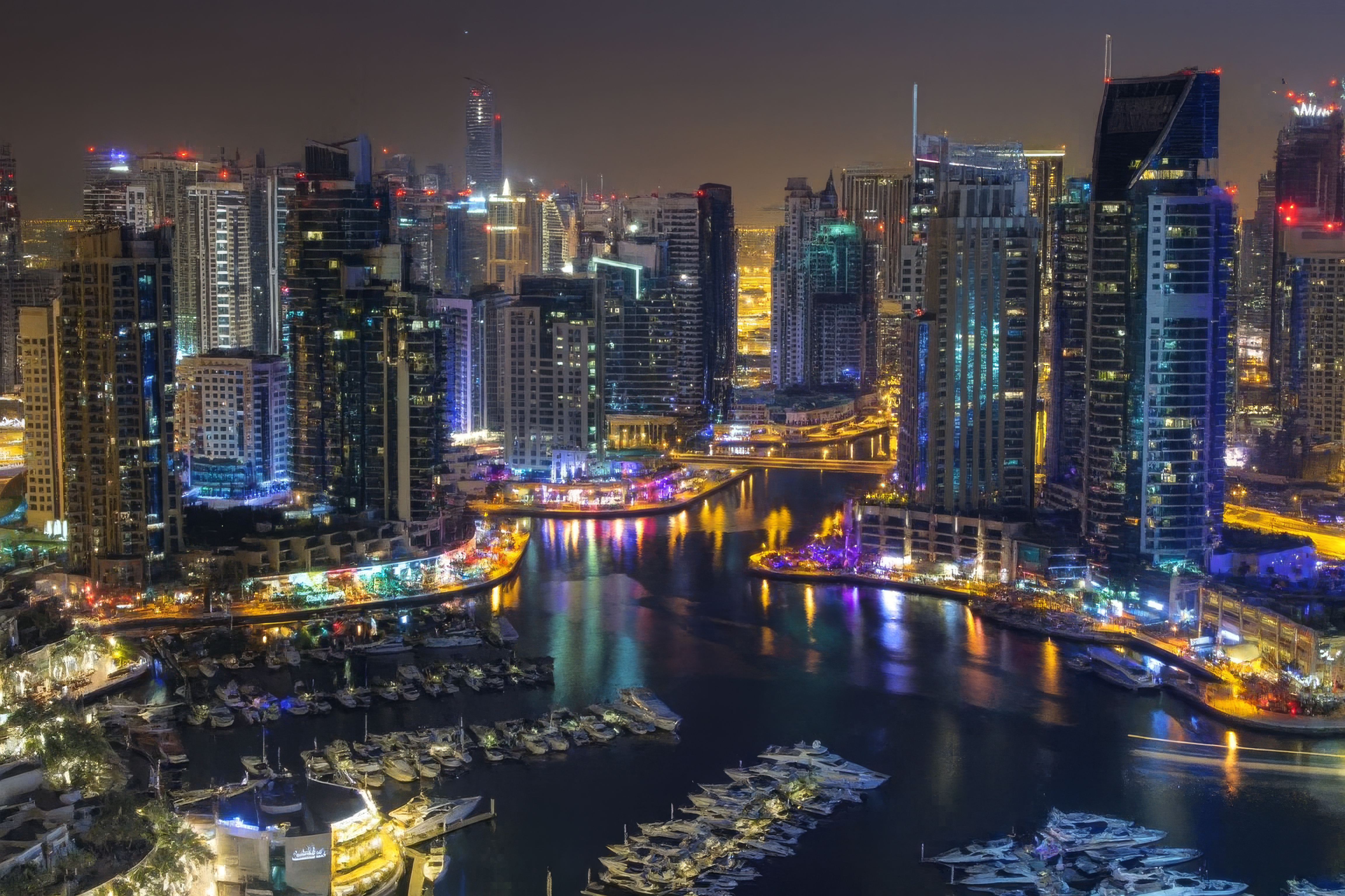 Dubai Marina skyline at night