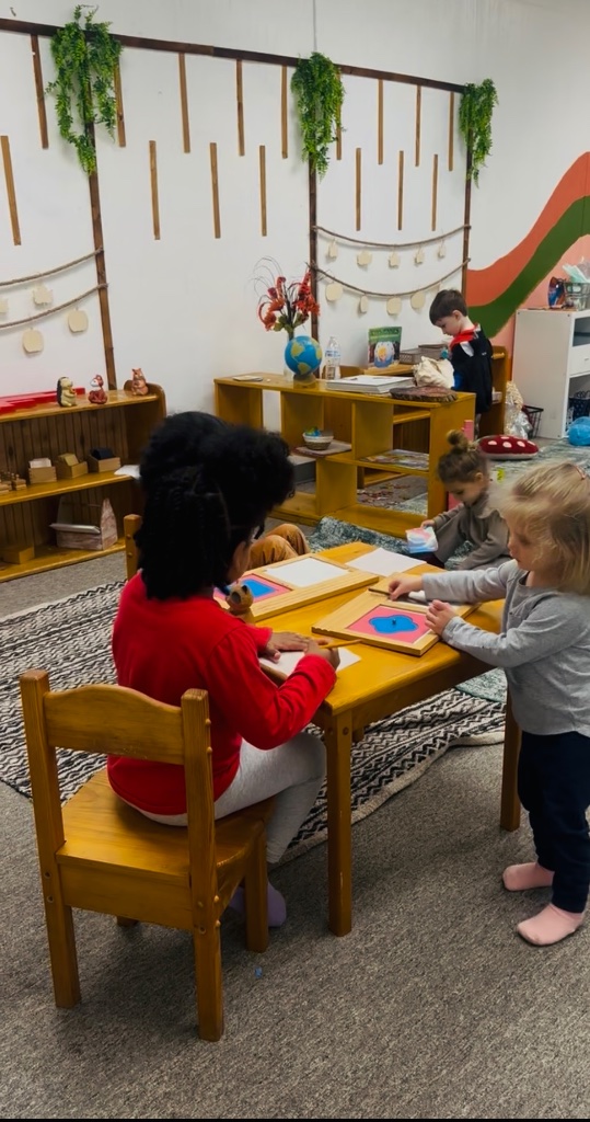Bright Montessori classroom with natural materials