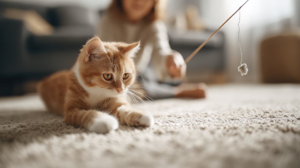 Dog and cat on clean carpet