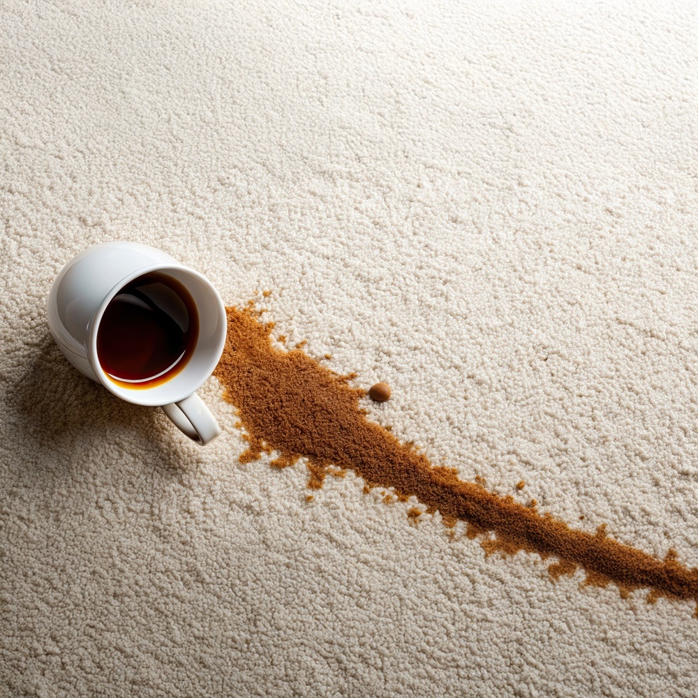 Coffee spill on carpet requiring professional stain removal