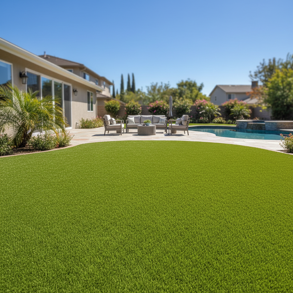 Crisp artificial turf in homeowner yard