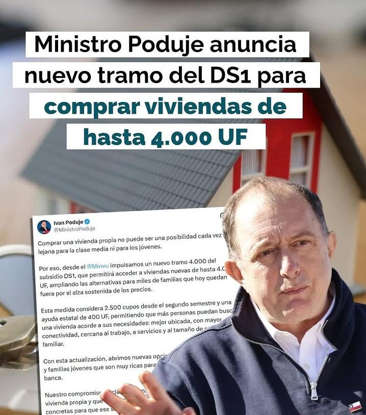 Ministro Poduje anuncia nuevo tramo del DS1 para comprar viviendas de hasta 4.000 UF