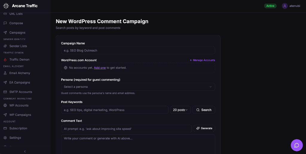 New WordPress comment campaign page